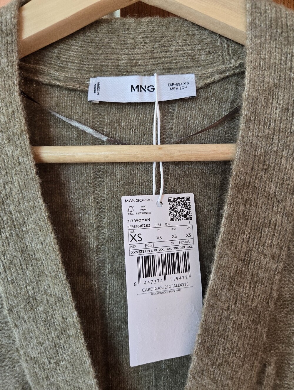 NWT Mango Olive Green Ribbed V-Neck Buttoned Long Cardigan - Picture 3 of 9